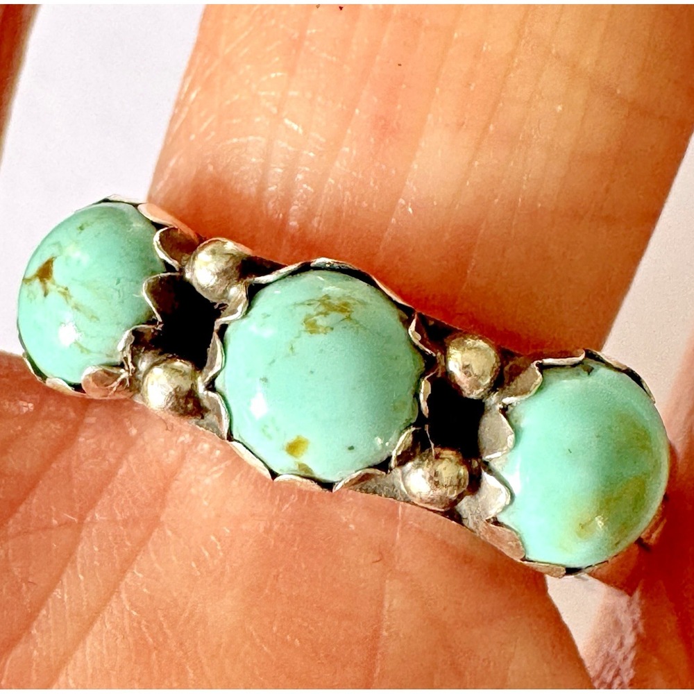 Navajo Ring #8 Mine Turquoise Sz 10 Wedding Band Signed 7mm Row Sterling Rope